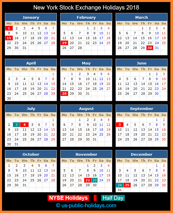 New York Stock Exchange Holidays 2018