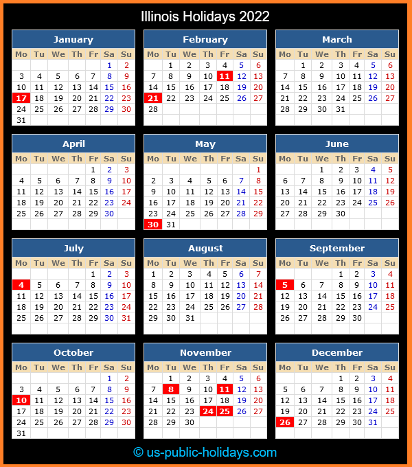 Illinois Holiday Calendar 2022