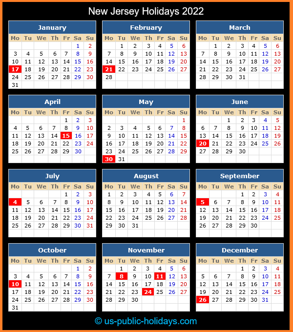 New Jersey Public Holidays 2025