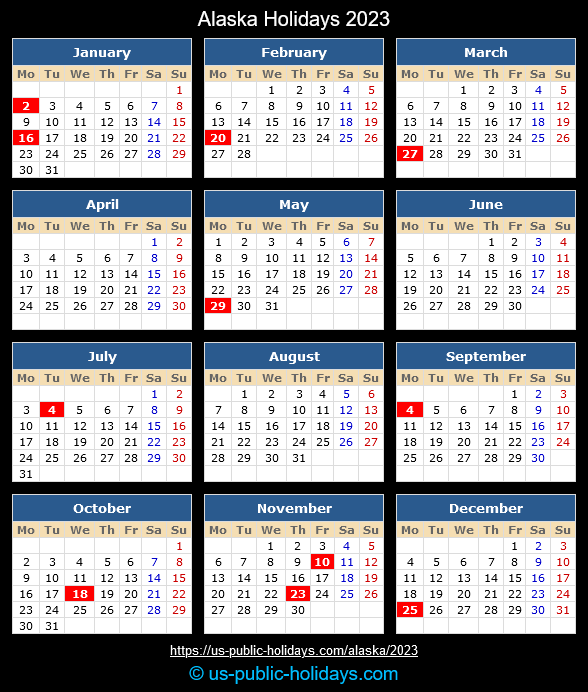 Alaska State Holidays 2023 Calendar