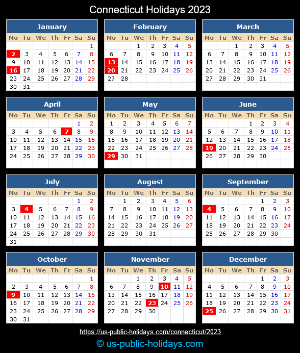 Connecticut Holiday Calendar 2023