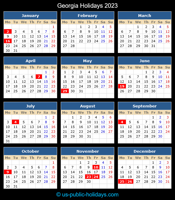 Georgia Holiday Calendar 2023