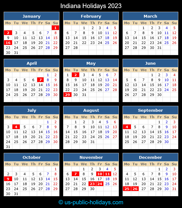 Indiana Holiday Calendar 2023