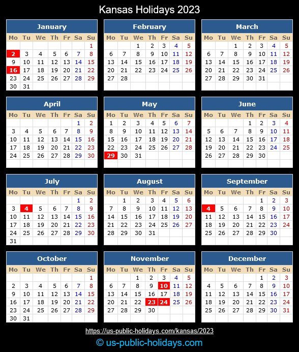 Kansas State Holidays 2023 Calendar