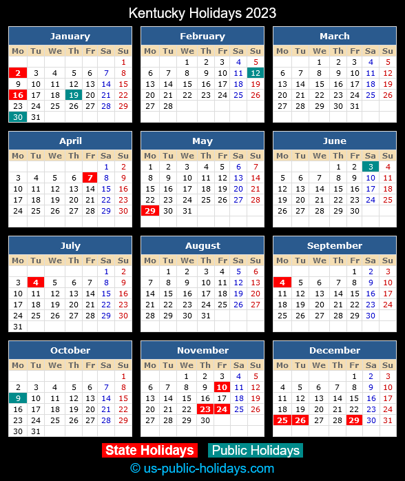 Kentucky Holiday Calendar 2023