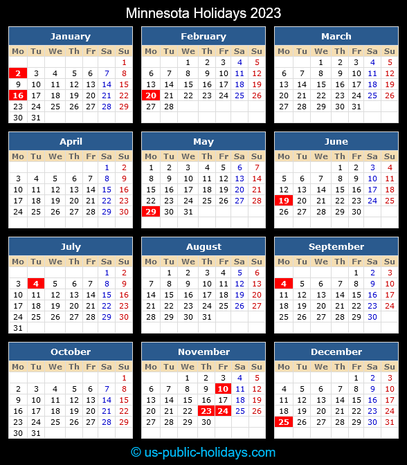 Minnesota Holiday Calendar 2023