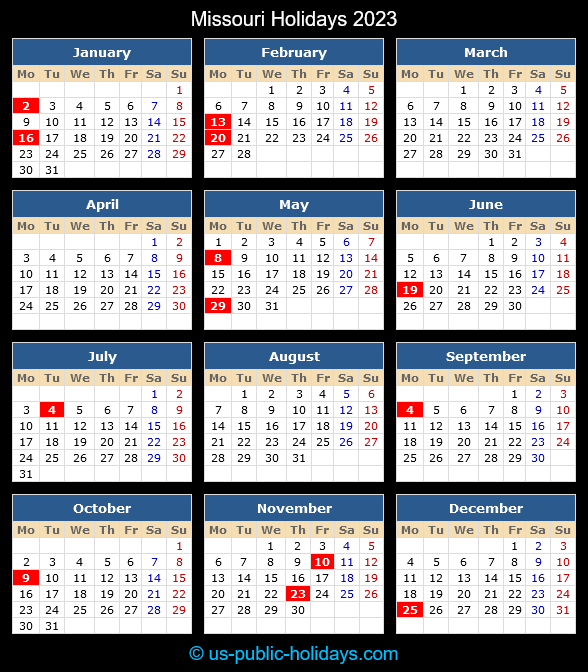Missouri Holiday Calendar 2023
