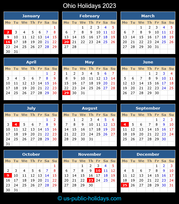 Ohio Holiday Calendar 2023