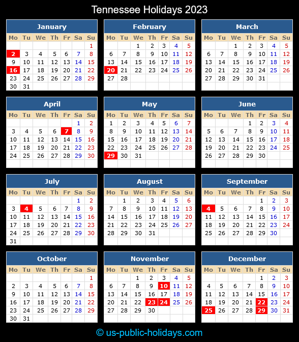 Tennessee Holiday Calendar 2023