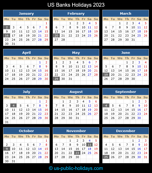 US Banks Holiday Calendar 2023