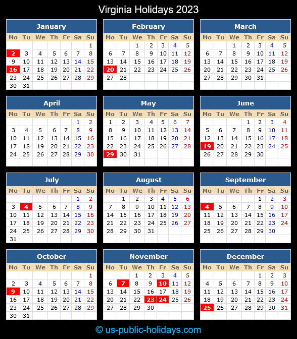 Virginia Holiday Calendar 2023