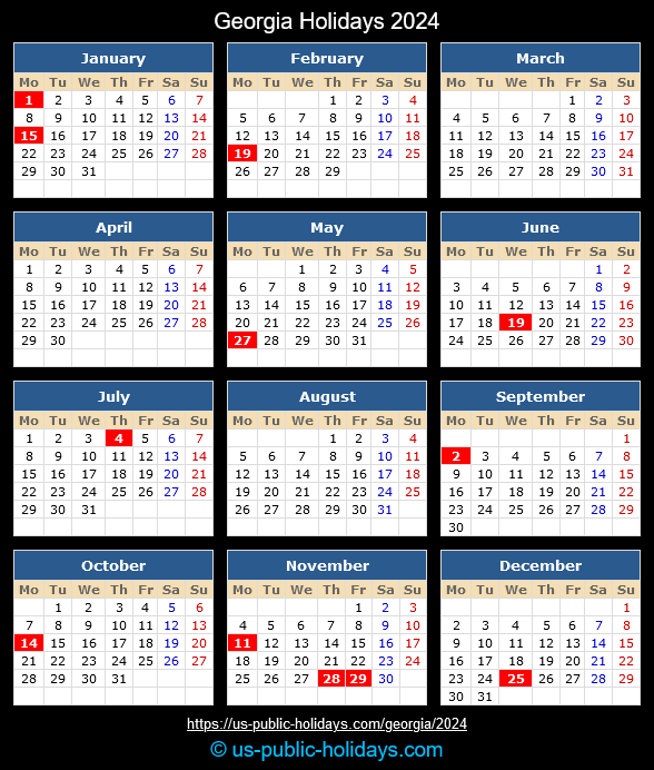 Georgia State Holidays 2024 Calendar