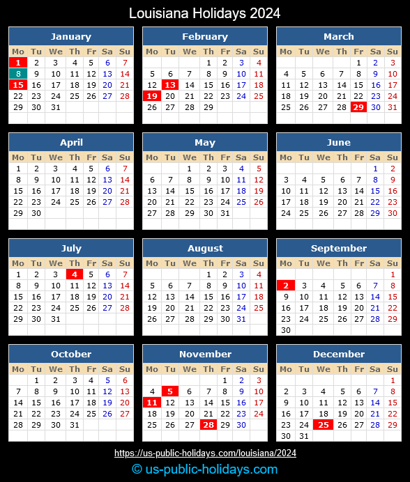Louisiana State Holidays 2024 Calendar