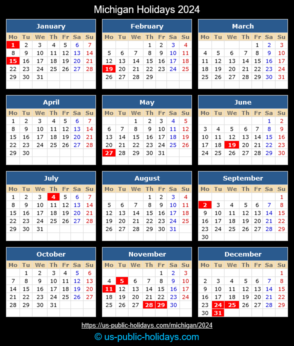 Michigan State Holidays 2024 Calendar