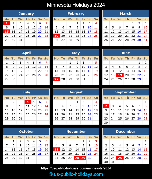 Minnesota State Holidays 2024 Calendar
