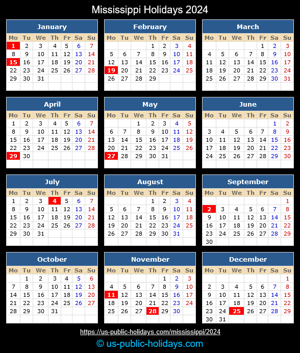 Mississippi Holidays 2024 Calendar