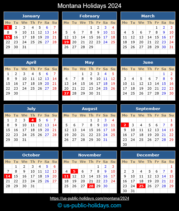 Montana State Holidays 2024 Calendar