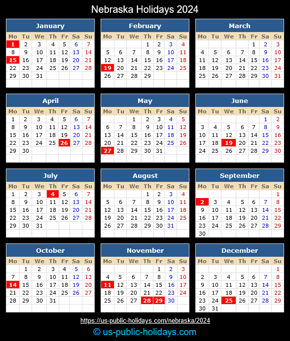 Nebraska State Holidays 2024 Calendar