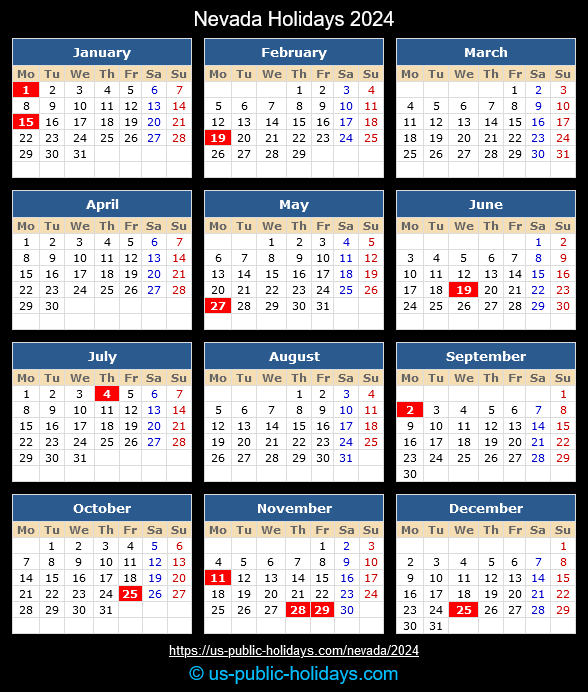 Nevada Holidays 2024 Calendar
