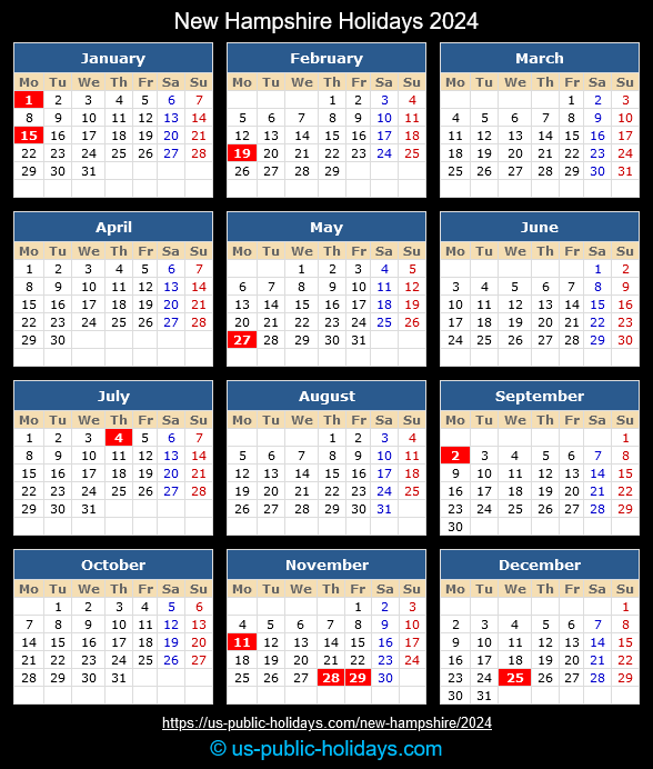 New Hampshire State Holidays 2024 Calendar