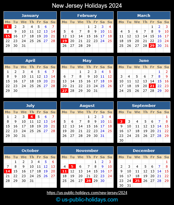 New Jersey State Holidays 2024 Calendar