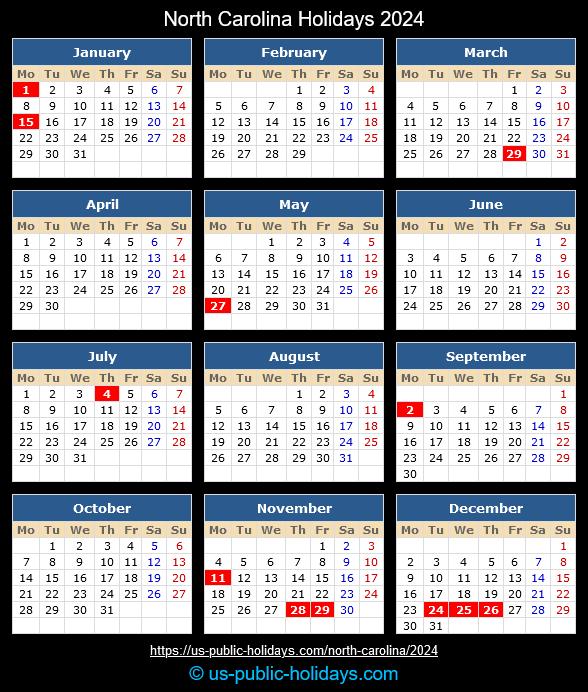 North Carolina State Holidays 2024 Calendar