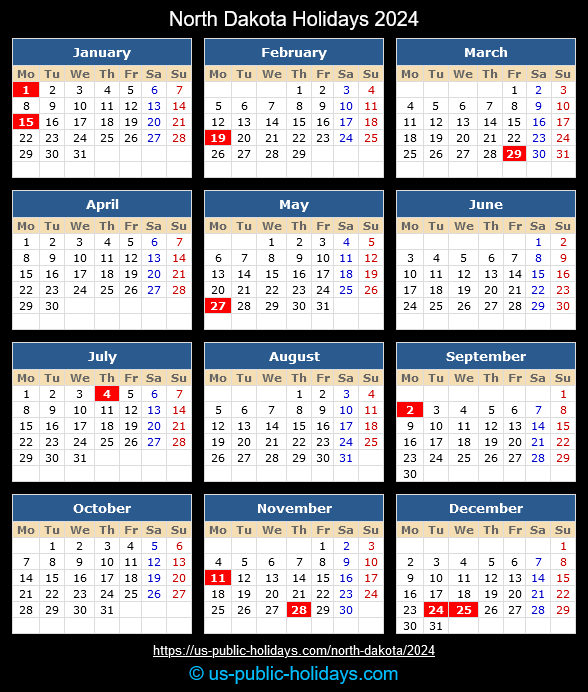 North Dakota State Holidays 2024 Calendar