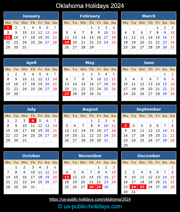 Oklahoma State Holidays 2024 Calendar