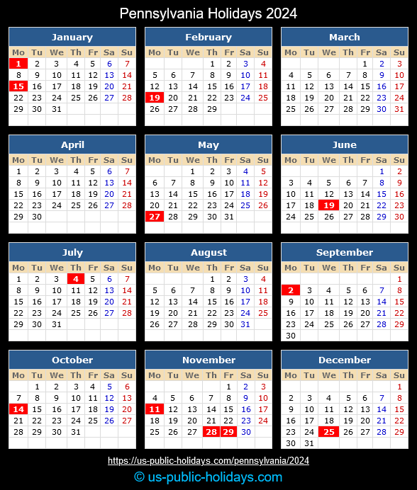Pennsylvania Holidays 2024 Calendar