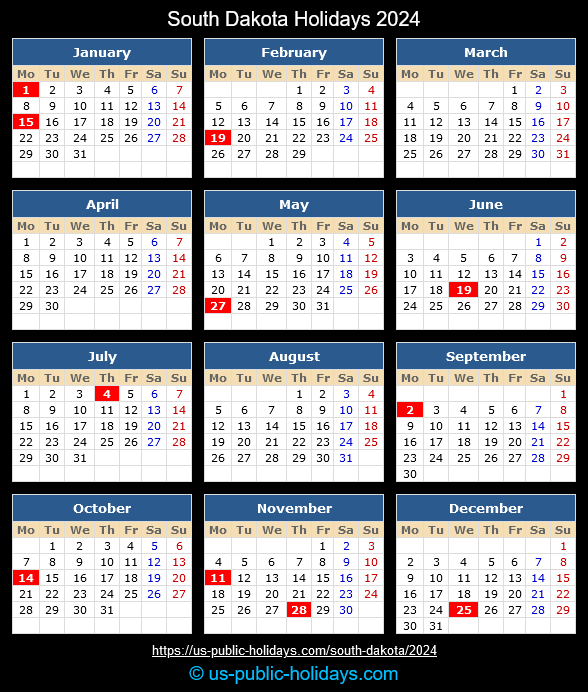South Dakota State Holidays 2024 Calendar