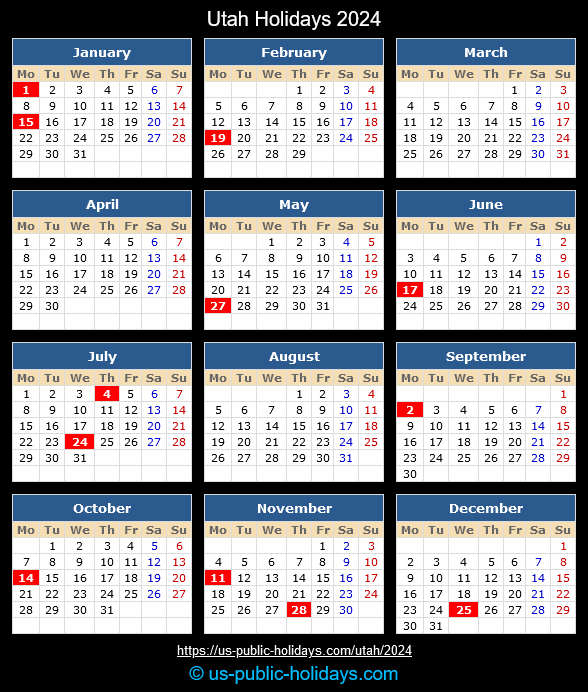Utah Legal State Holidays 2024 Calendar