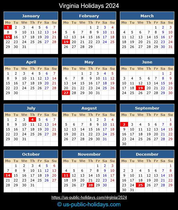 Virginia State Holidays 2024 Calendar