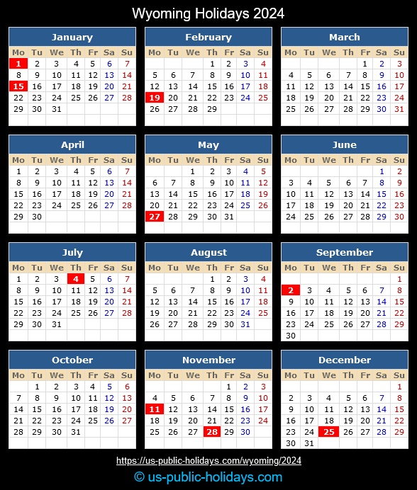 Wyoming State Holidays 2024 Calendar